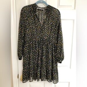 Zara Black Floral Long Sleeve Dress